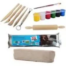 Hobialem Kil Hamuru Seti-4, Beyaz Kil 1 kg + Ahşap Ebeşuar + Merdane + Boya + Fırça