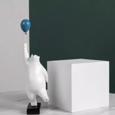 Dekoratif Sevimli Beyaz Balon Tutan Ayı Modern Biblo Süs