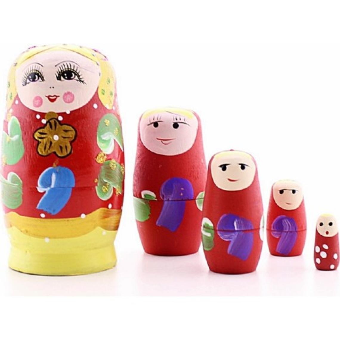 Star Global Ahşap Tombul Iç Içe Matruşka Bebek Kırmızı Set 5 Li Büyük Boy
