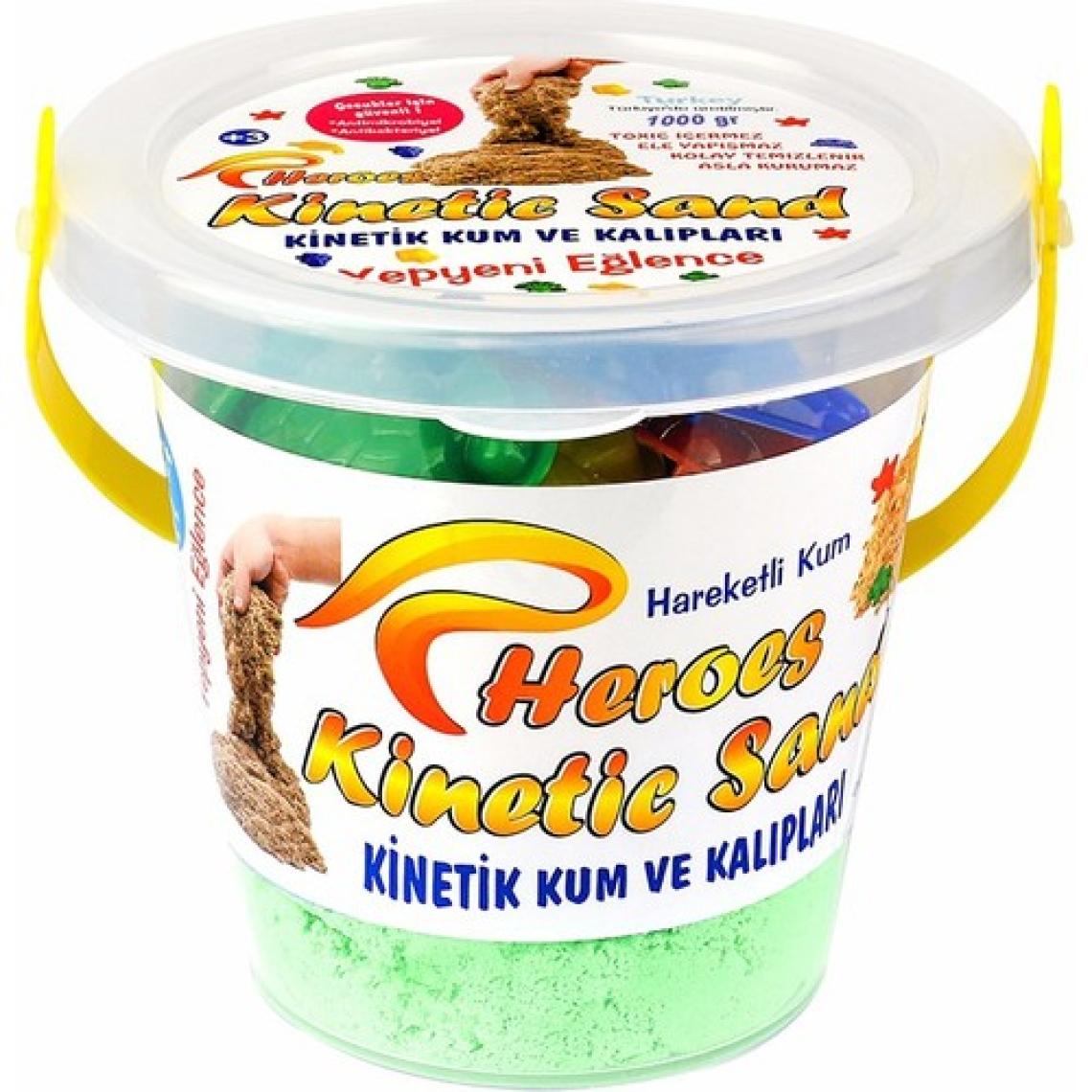 Heroes Kinetik Kum Kovalı Set Yeşil Renk 1 kg + 6 Parça Oyun Kalıbı
