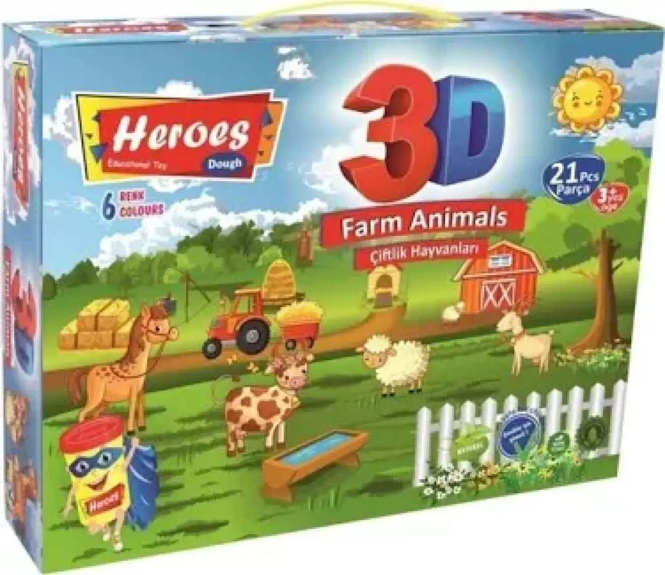 Heroes 3D Çiftlik Hayvanları 6 Renkli Oyun Hamuru ERN-570