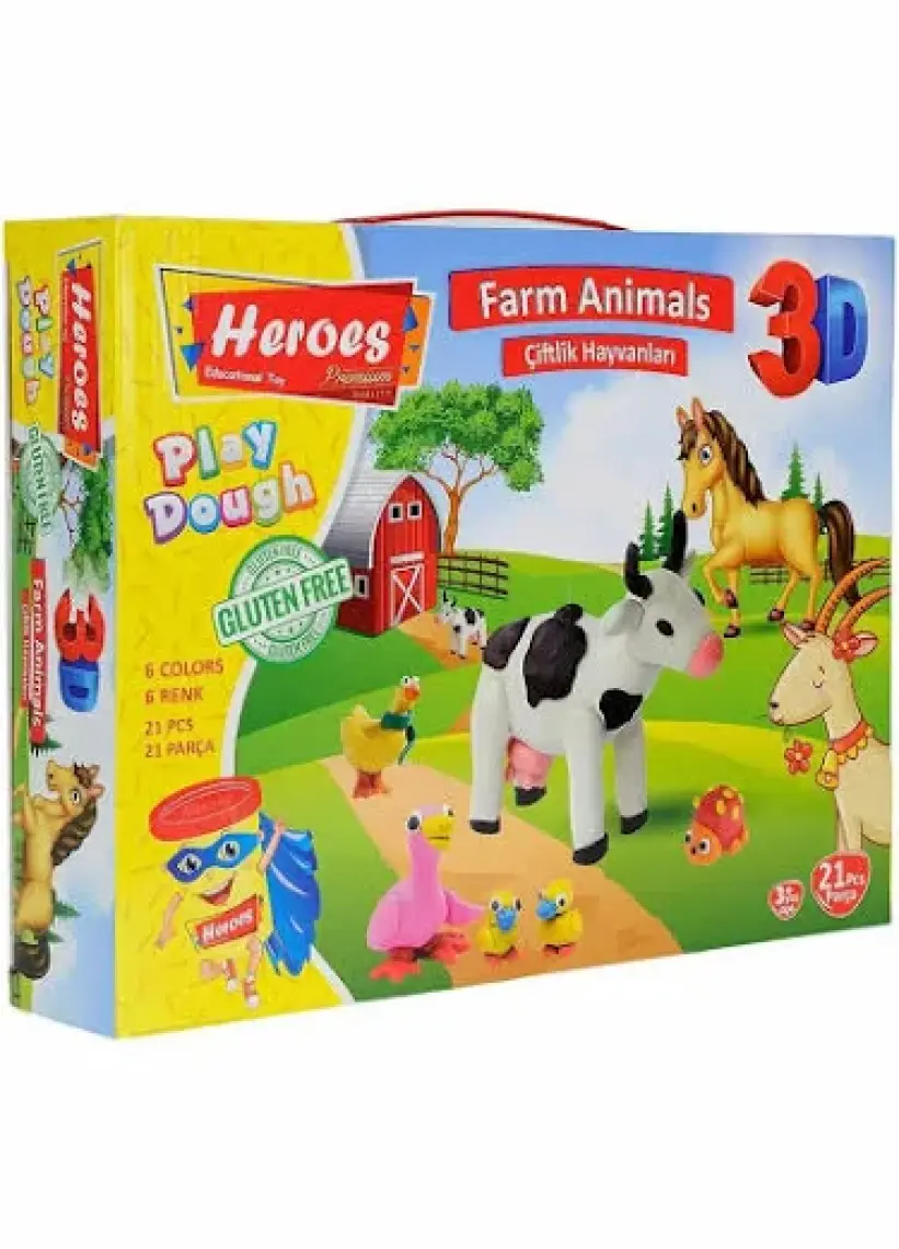 Heroes 3D Çiftlik Hayvanları 6 Renkli Oyun Hamuru ERN-570