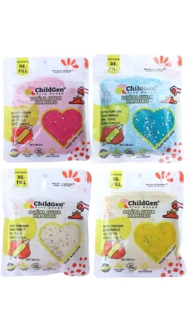 ChildGen Doğal Oyun Hamuru - 6lı 6X125 gr Vakumlu Kartuş Paket - (Ecopack-Refill)