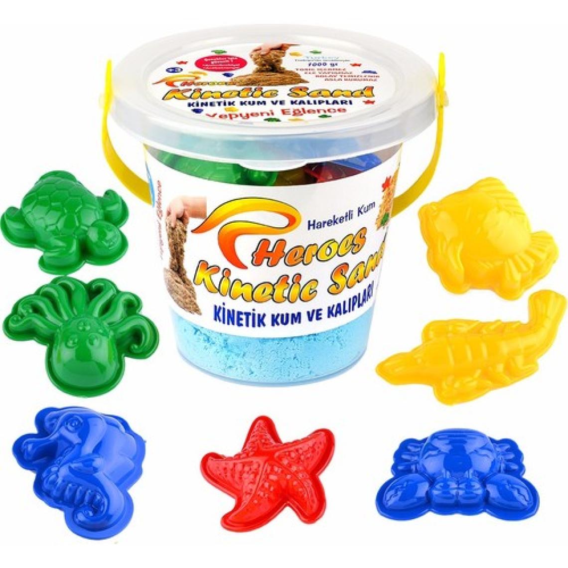Heroes Kinetik Kum Kovalı Set Mavi Renk 1 kg + 6 Parça Oyun Kalıbı