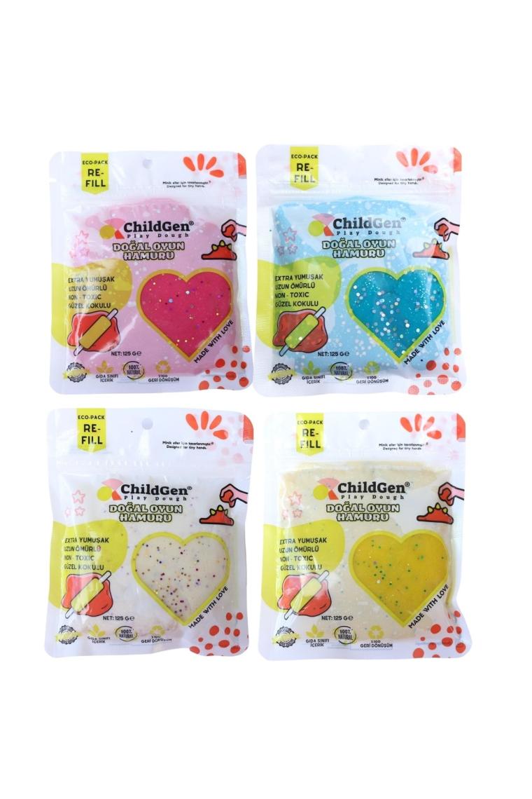 ChildGen Doğal Oyun Hamuru - 6lı 6X125 gr Vakumlu Kartuş Paket - (Ecopack-Refill)