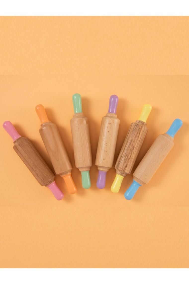 Childgen Doğal Ahşap Merdane - Pastel Turuncu