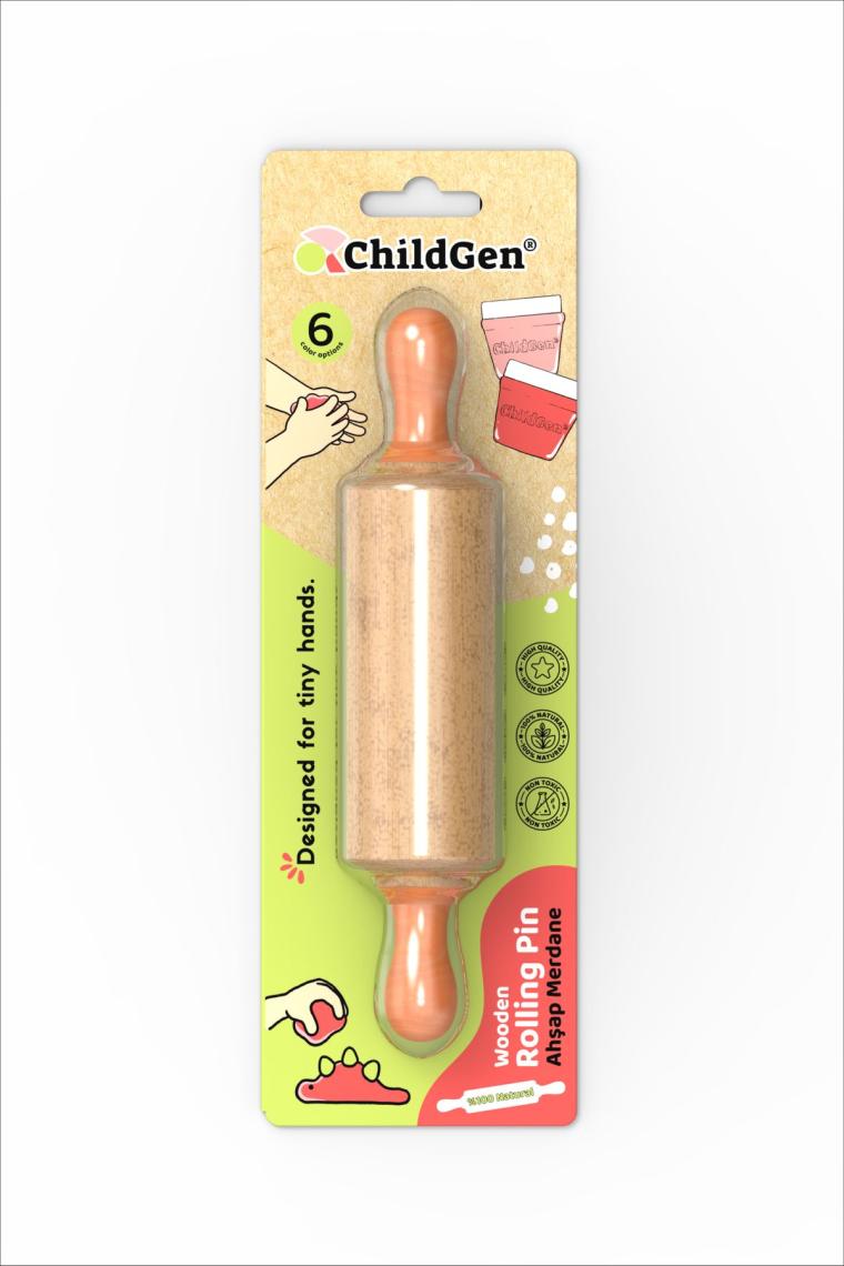 Childgen Doğal Ahşap Merdane - Pastel Turuncu