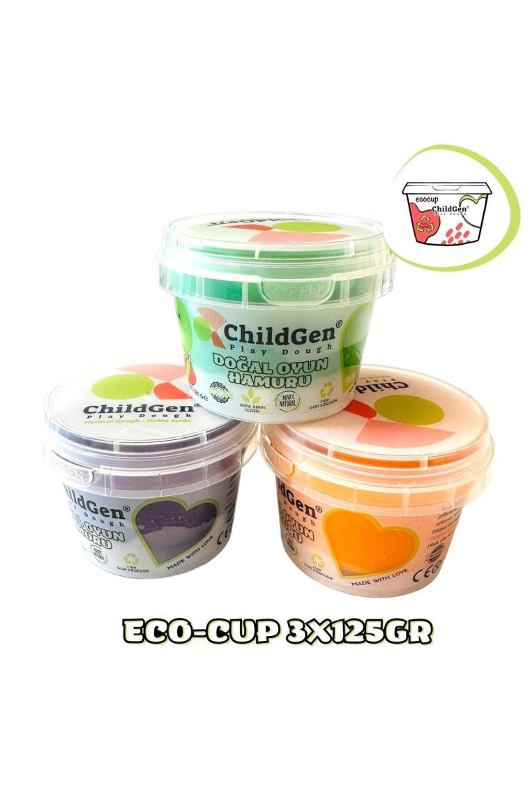 Doğal Oyun Hamuru - Eco Cup- 3'lü Ara Renkler (mor - Yeşil - Turuncu) 3x125gr