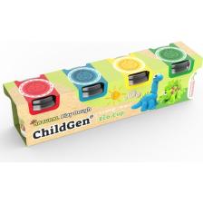 ChildGen Oyun Hamuru Ecocup - (125 grx4)4'lü Set - Dinozor