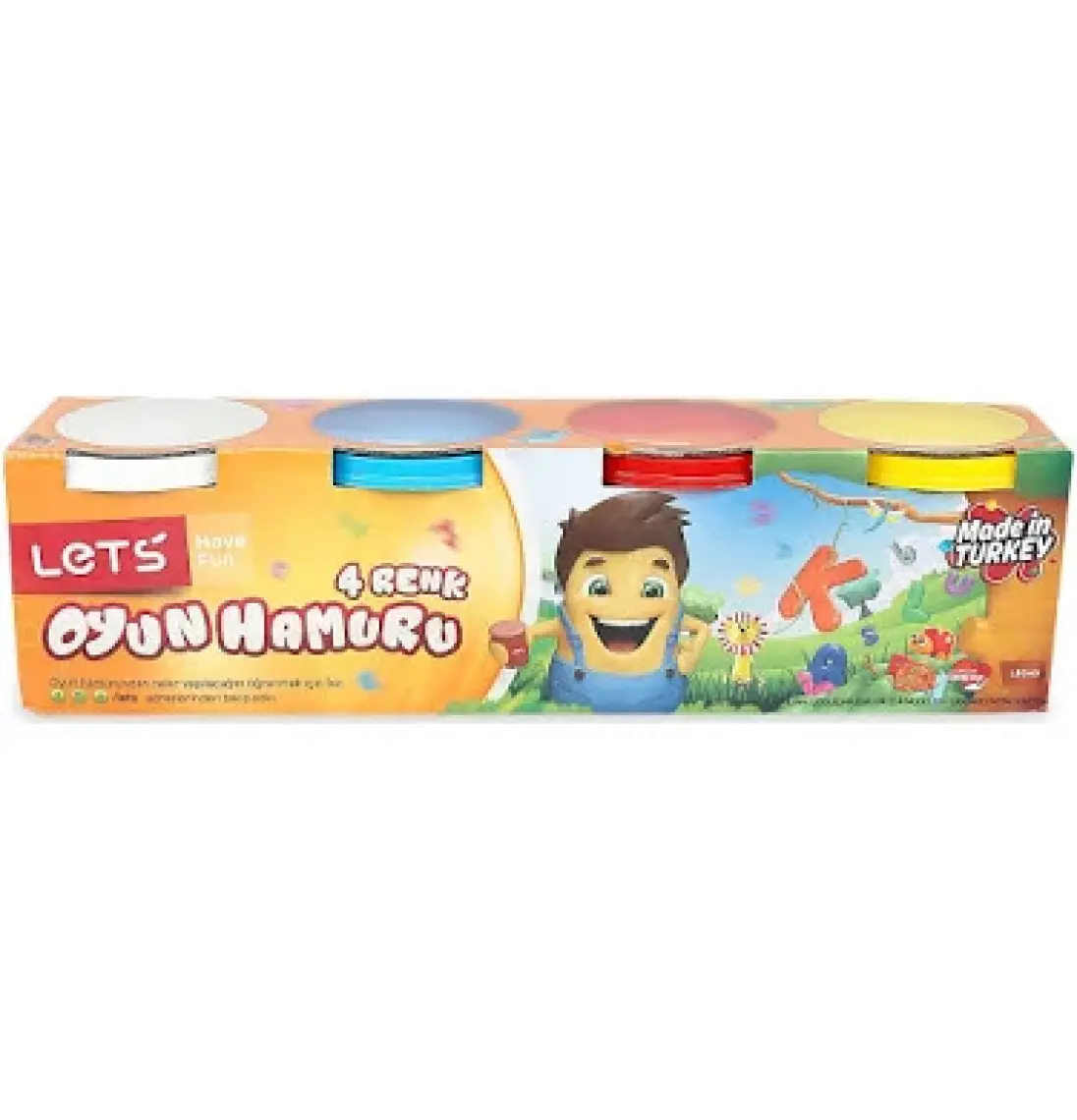Lets Oyun Hamuru - Kolayca Şekil Verilebilir, Katkı Maddesi İçermeyen Buğday Unu, 600 g, 4 Renk, Hava Geçirmeyen Kutularda