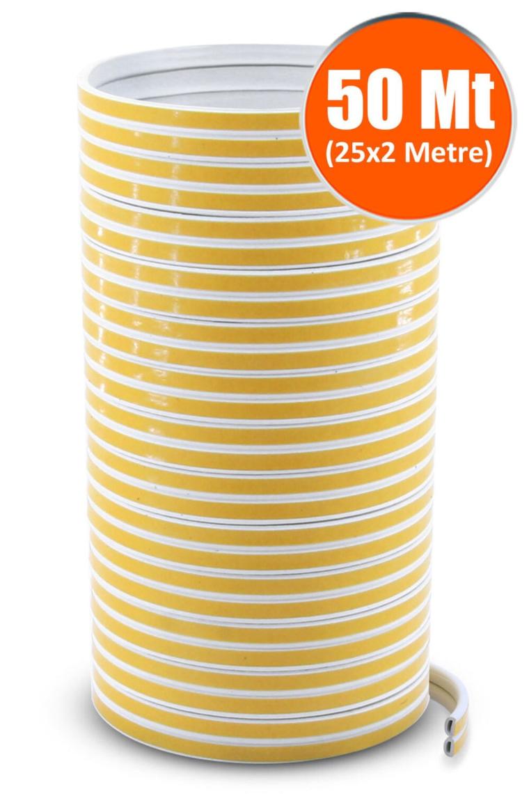 Kapı Pencere Bandı Fitili Yapışkanlı Soğuk Izolasyon Bant 25x2=50 Metre (beyaz)