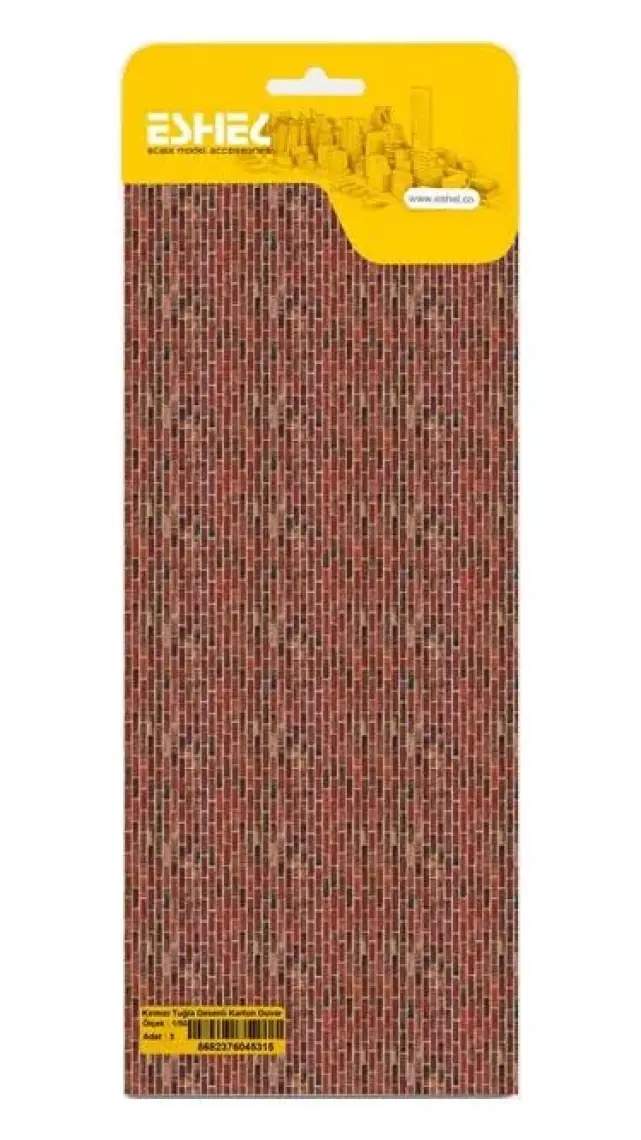 Eshel Maket Kırmızı Tuğla Desenli Karton Duvar 1/50 Ölçek 3'lü