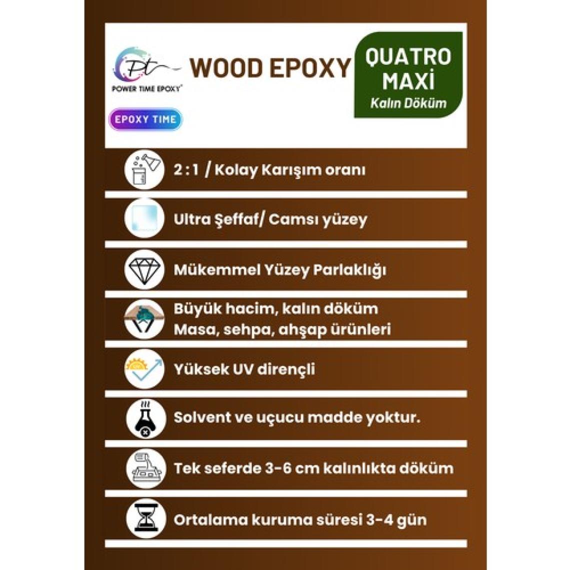Power Time Epoxy 3 kg Wood Epoxy Quatro Maxi/ Kalın Döküm Ultra Şeffaf ve Parlak Epoksi Reçine Sehpa, Masa Için (Yeni)