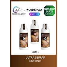 Power Time Epoxy 3 kg Wood Epoxy Quatro Maxi/ Kalın Döküm Ultra Şeffaf ve Parlak Epoksi Reçine Sehpa, Masa Için (Yeni)