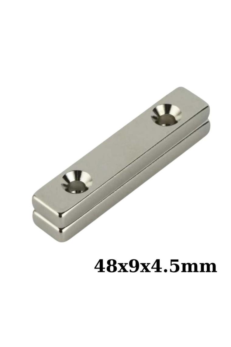 48x9x4.5-5mm Çift Havşa Delikli Neodyum Güçlü Mıknatıs - Neodim Magnet