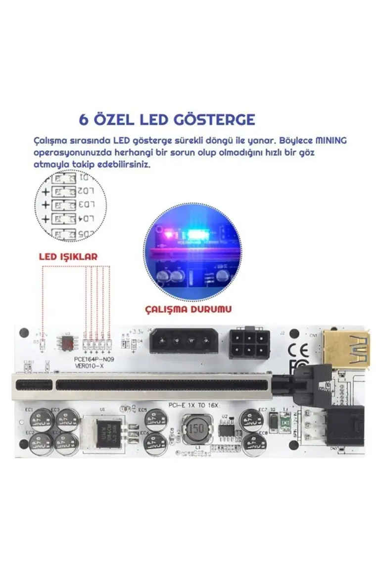 UniChrome Zauss Oem Riser V010-X 8 Kapasitörlü Yükseltici Pcı-E X1 To X16 Mining Riser Kartı