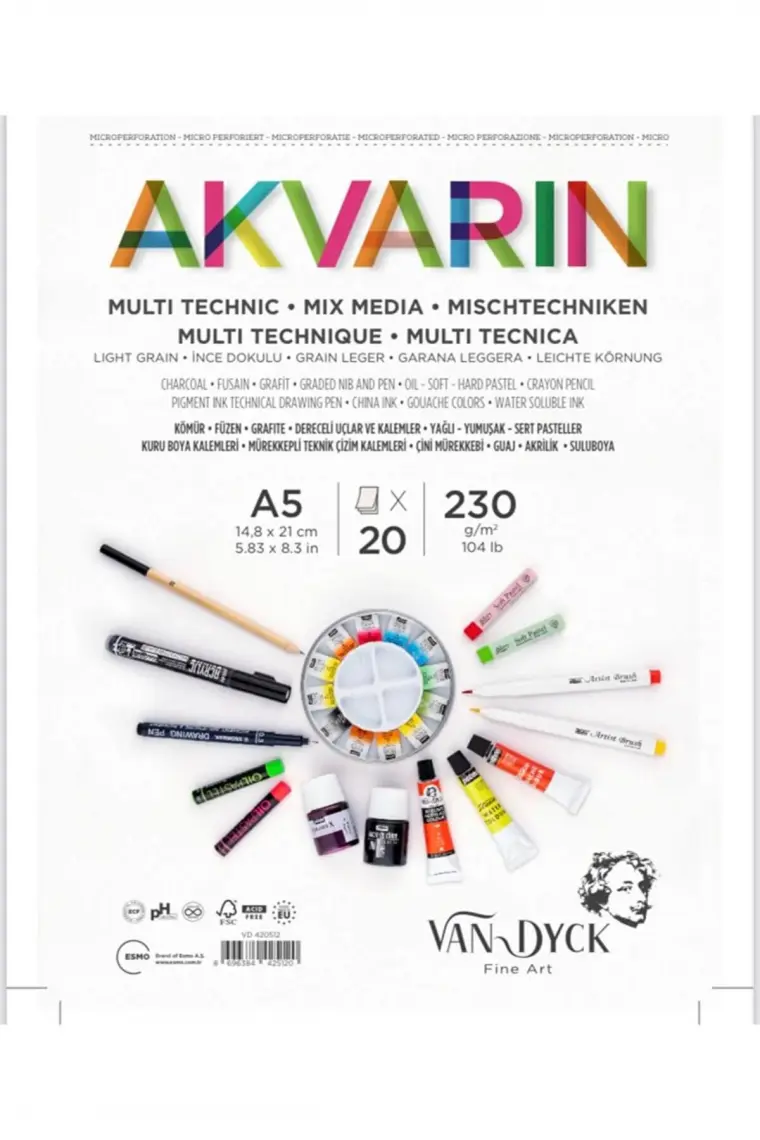 Van Dyck Akvarin A5 230GR 20YP Multi Technic Mix Media Çizim Deft