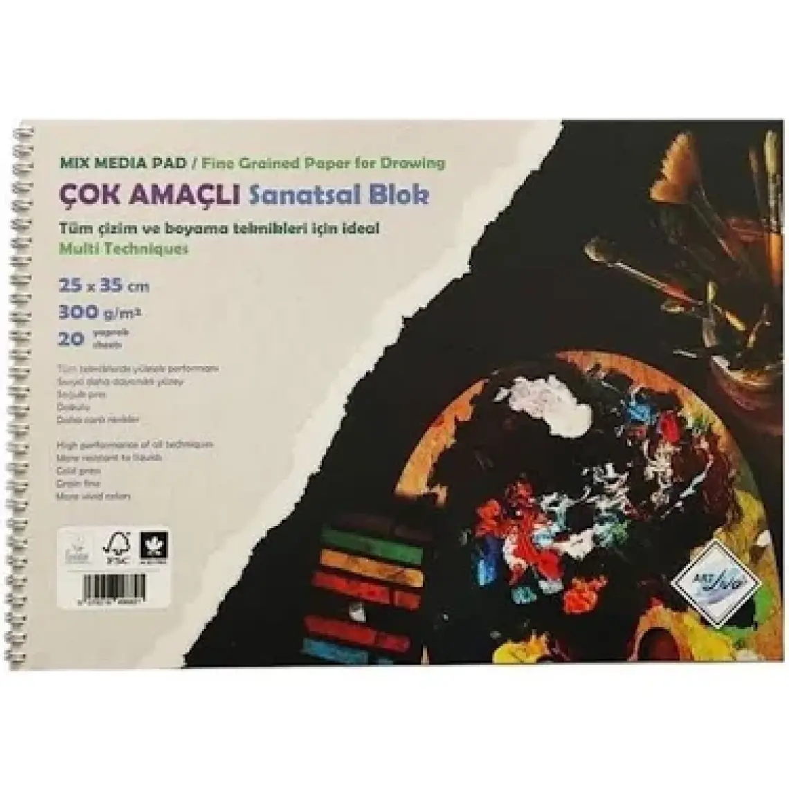 Art Liva 300 gr 25 x 35 Sanatsal Resim Defteri Sulu Teknik Dokulu 20 Yaprak