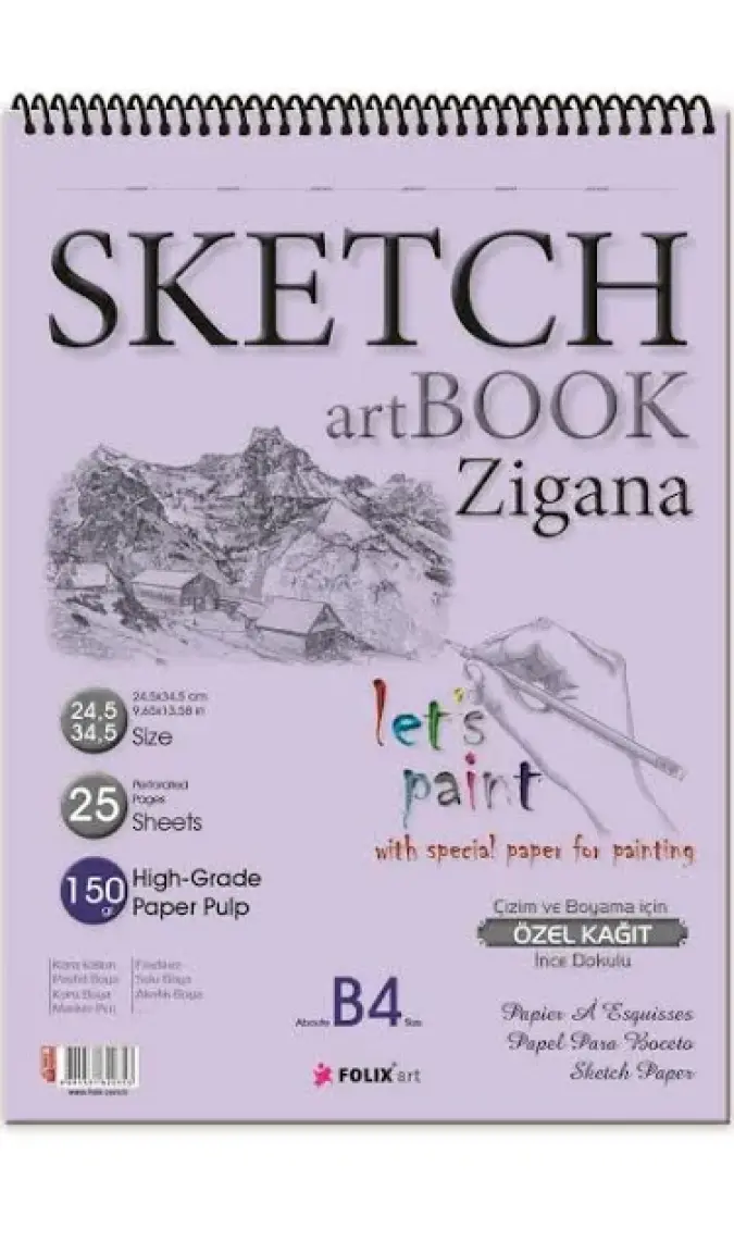 Folix Sketchbook Zigana B4 Spiralli 150 gr. 24,5x34,5 cm 25 yp. Eskiz Defteri