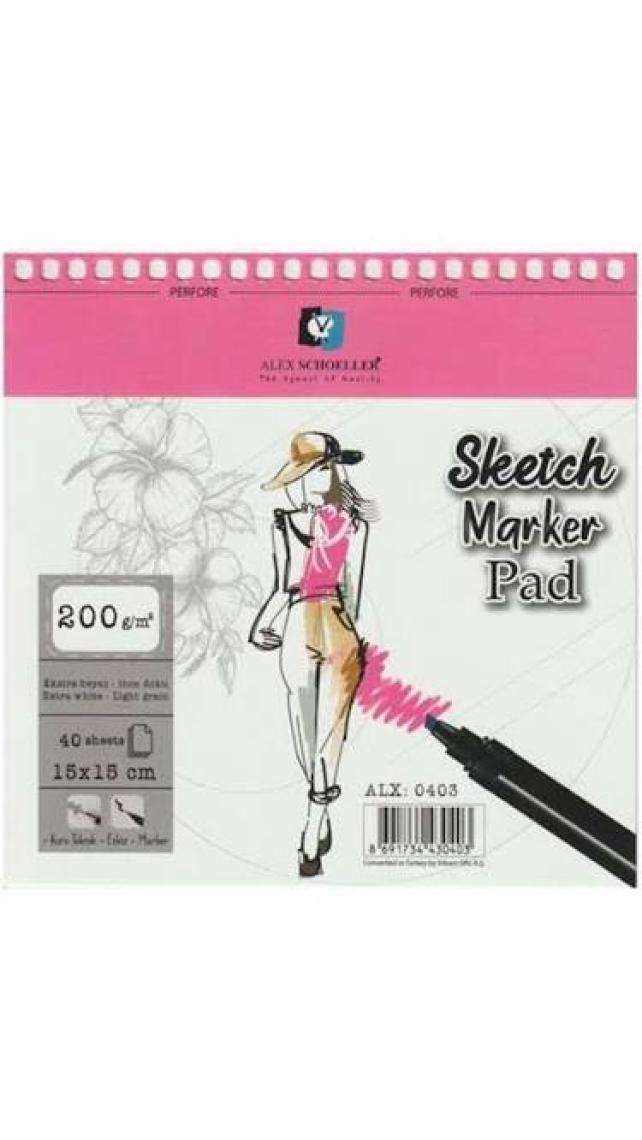 Alex Schoeller Spiralli Sketch Marker Defteri Pad 200 gr 40 Yaprak 15 x 15 cm