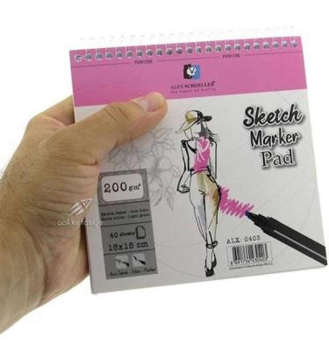 Alex Schoeller Spiralli Sketch Marker Defteri Pad 200 gr 40 Yaprak 15 x 15 cm