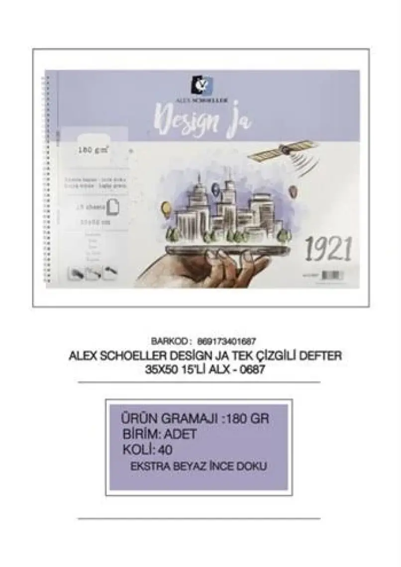 Alex Schoeller Spralli Resim Defteri 180GR 35X50CM Dokulu Kağıt