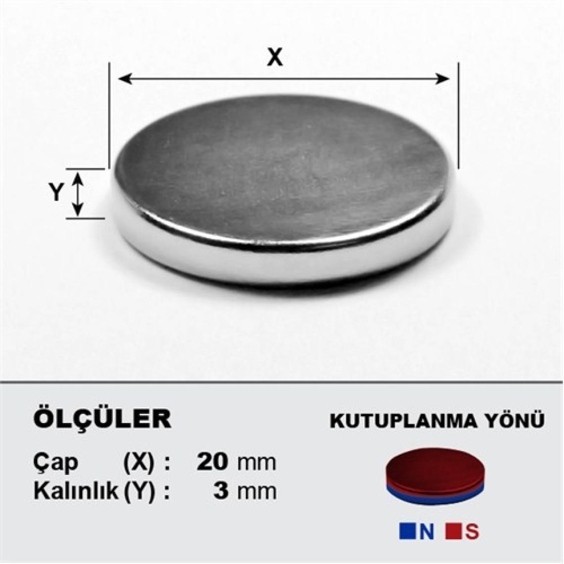 Neodyum Mıknatıs Yuvarlak Silindir 20x3 mm (10'lu Paket)