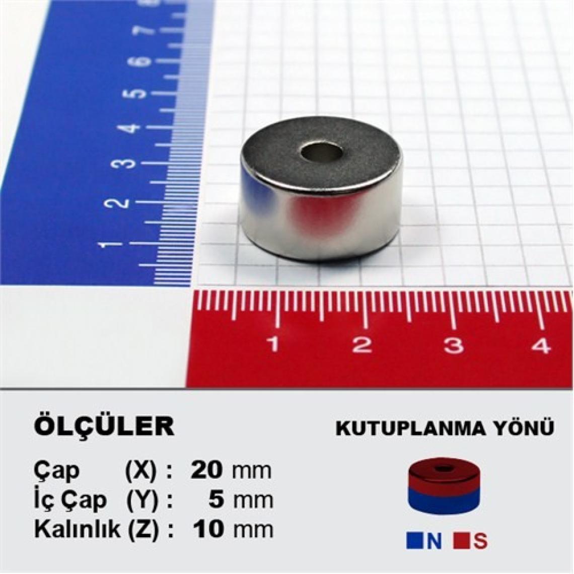 Mıknatıs Avm Delikli Neodyum Güçlü Mıknatıs Halka D20xd5x10 mm (5'li)