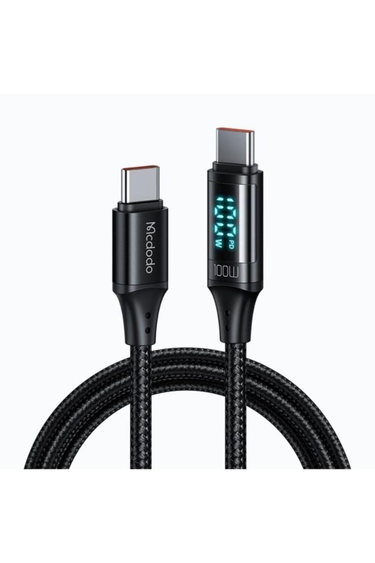 100w Type-c To Type-c Dijital Ekran Hızlı Data/şarj Kablosu 120cm-siyah Ca-1100