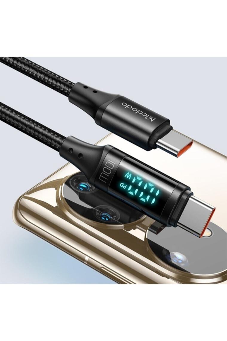 100w Type-c To Type-c Dijital Ekran Hızlı Data/şarj Kablosu 120cm-siyah Ca-1100
