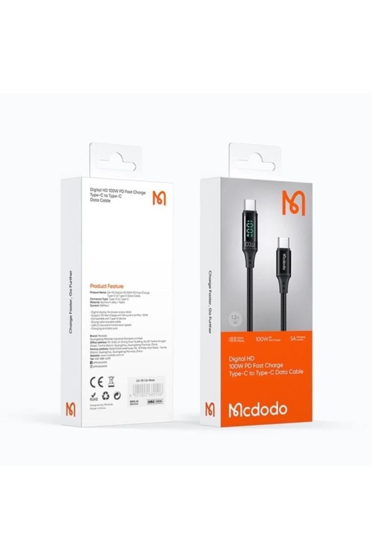 100w Type-c To Type-c Dijital Ekran Hızlı Data/şarj Kablosu 120cm-siyah Ca-1100