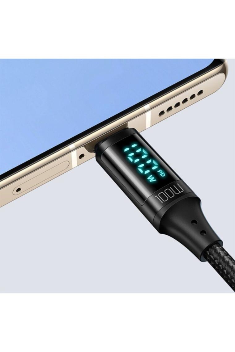 100w Type-c To Type-c Dijital Ekran Hızlı Data/şarj Kablosu 120cm-siyah Ca-1100