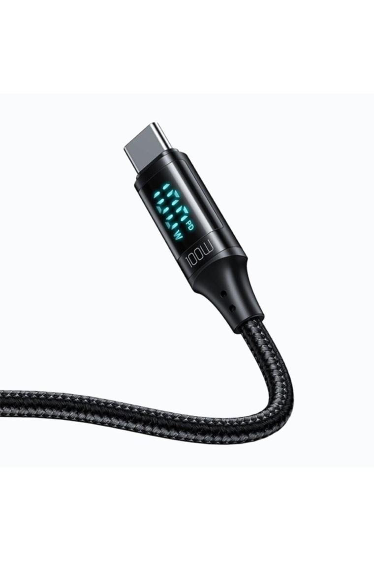 100w Type-c To Type-c Dijital Ekran Hızlı Data/şarj Kablosu 120cm-siyah Ca-1100