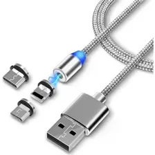Alfais 4910 iPhone Uyumlu Lightning Samsung Micro USB Type C Mıknatıslı Şarj Kablosu