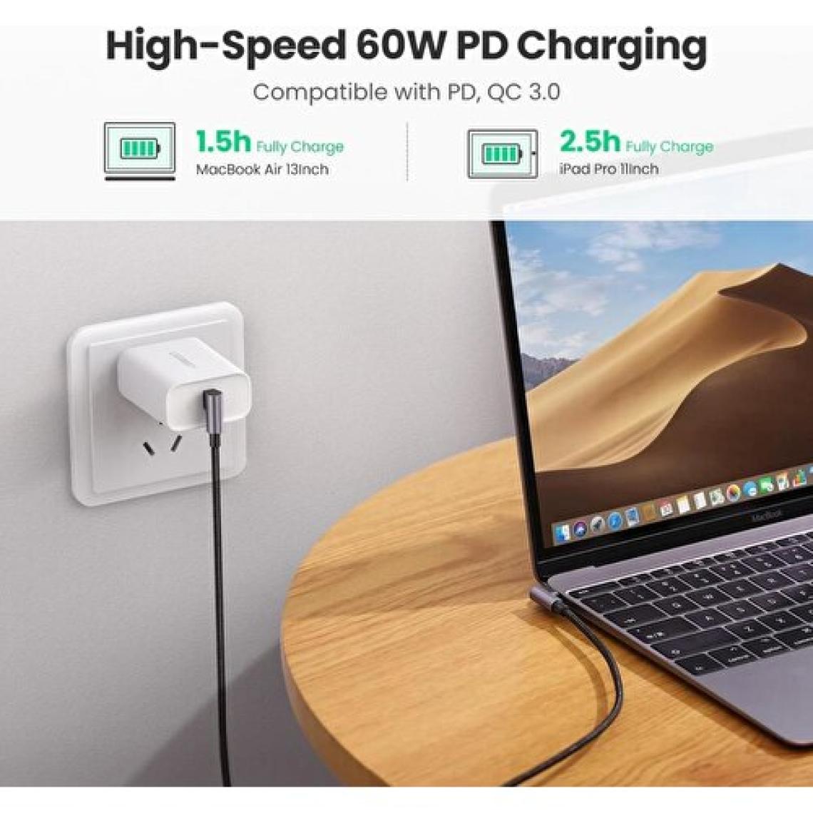 Ugreen 90 Derece Type-C To Type-C 60W Data ve Şarj Kablosu