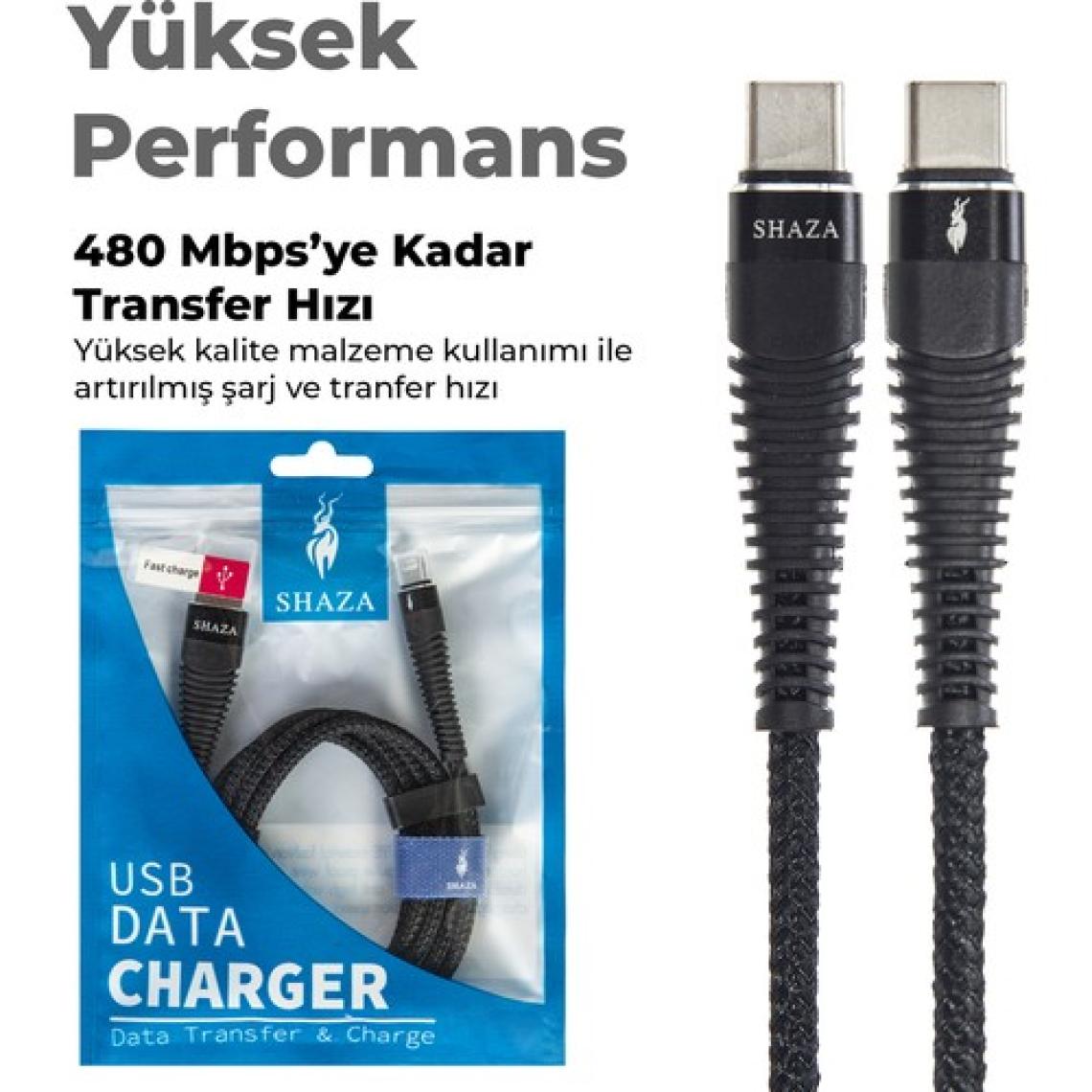 Shaza Type-C To Type-C Pd 5A 100 W Örgülü Hızlı Şarj ve Data Kablosu 1 Metre