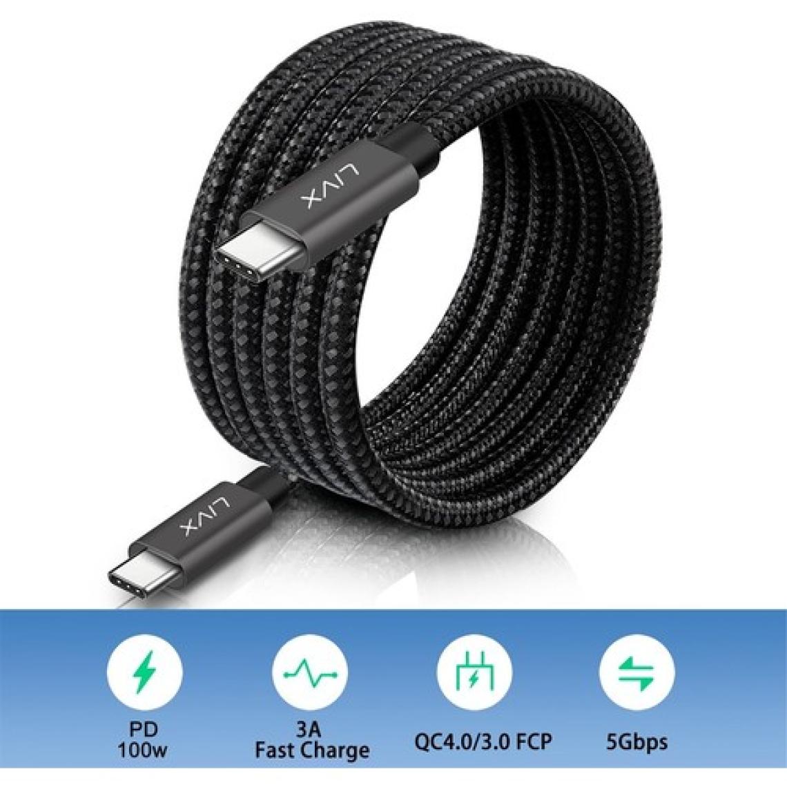 Livx Solid 100W 5A Type C To Type C PD 2.0 5 Gbps Hızlı Şarj ve Data Kablosu 2 Metre Space Gray Lva-Tct