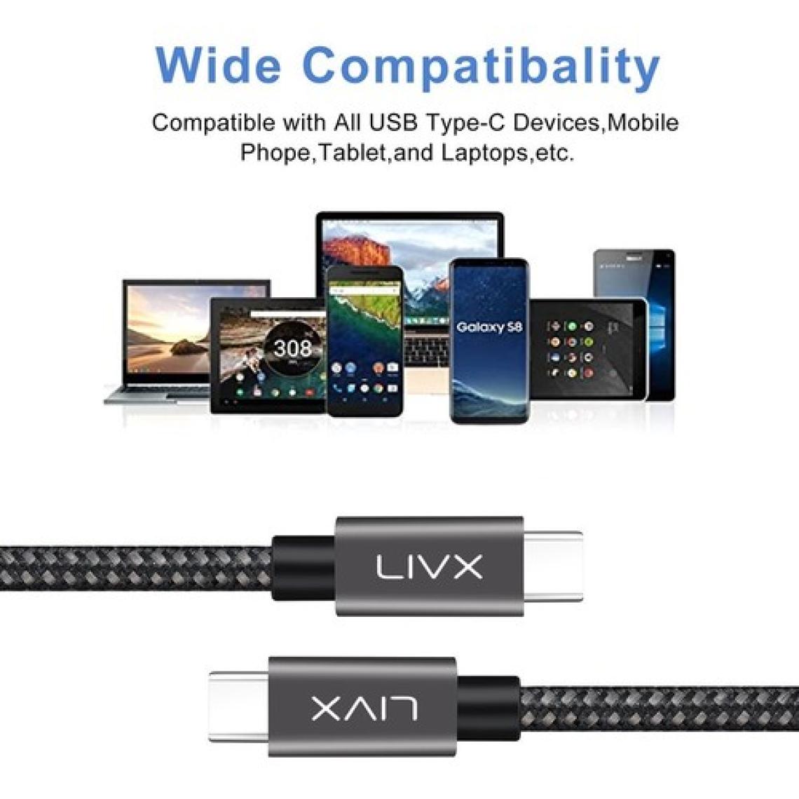Livx Solid 100W 5A Type C To Type C PD 2.0 5 Gbps Hızlı Şarj ve Data Kablosu 2 Metre Space Gray Lva-Tct