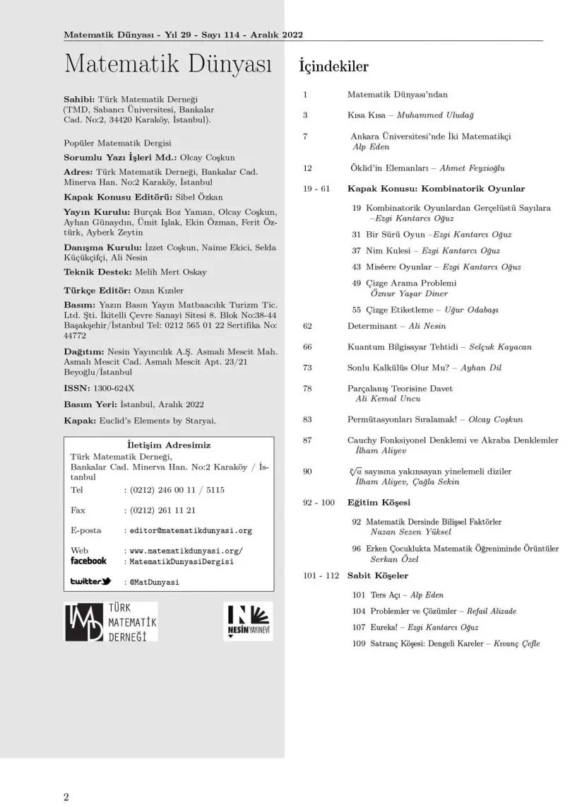 Matematik Dünyası Dergisi SAYI:114