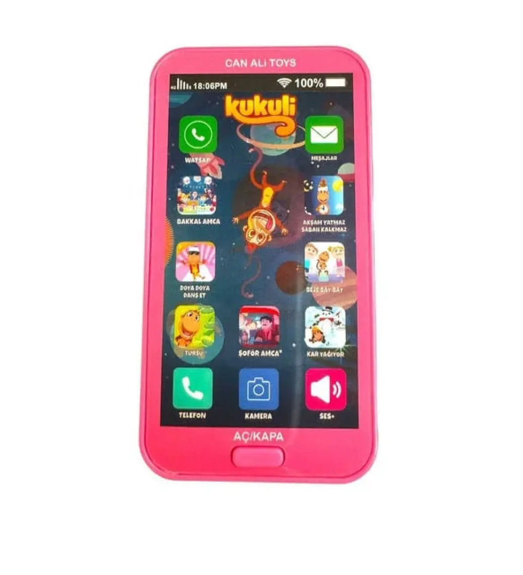 Can Ali Toys Oyuncak Kukuli Telefon Dokunmatik 12 Fonksiyonlu Türkçe Sesli Işıklı Müzikli Lisanslı Pembe Renk