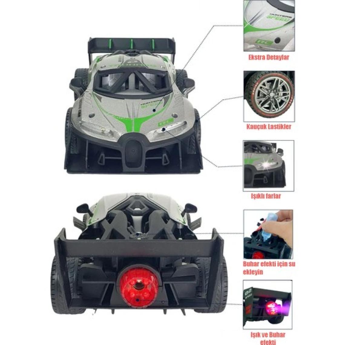 Gepettoys Şarjlı Rc 2.4ghz Işık ve Duman Efektli Metal Uzaktan Kumandalı Araba Yarış Arabası Gri