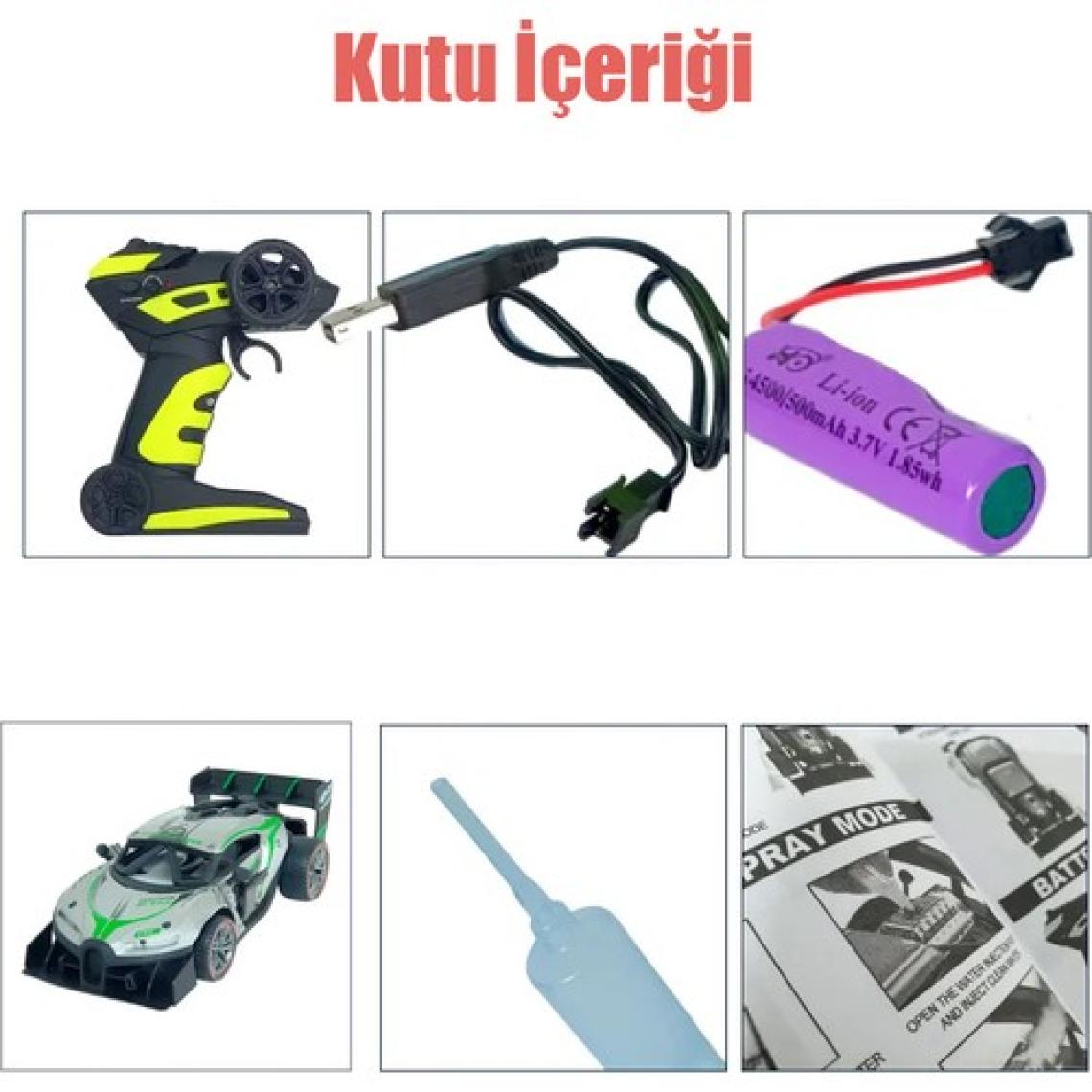 Gepettoys Şarjlı Rc 2.4ghz Işık ve Duman Efektli Metal Uzaktan Kumandalı Araba Yarış Arabası Gri