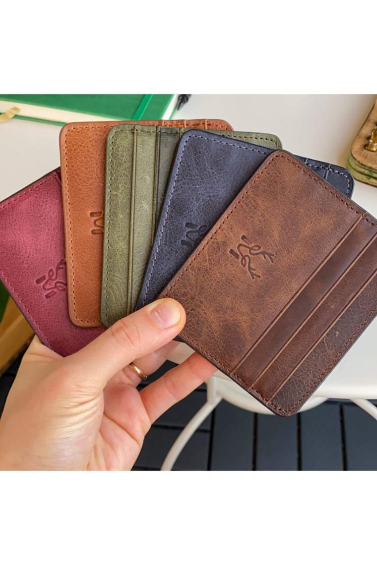 Ariza - Süper Slim Hakiki Deri Ince Model Yeşil Kartlık, Kartvizitlik & Kredi Kartı