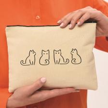 Clutch Minik Kediler Kanvas Makyaj Çantası