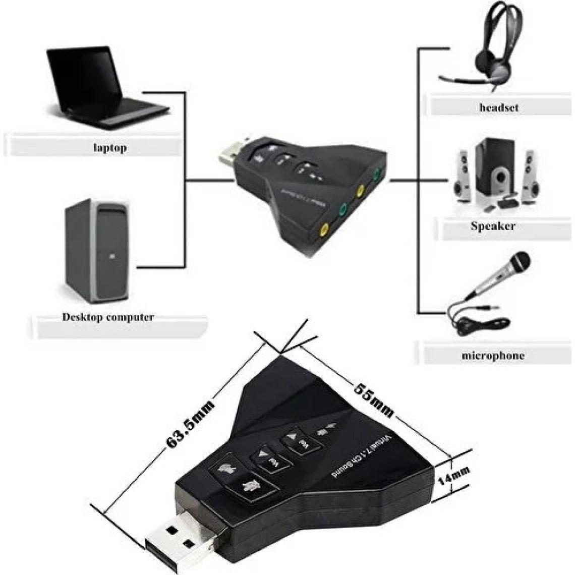 Maxgo 2100 Usb Ses Kartı 7.1 Kanal Çevirici Dönüştürücü Laptop Harici Kartı Mikrofon Kulaklık Girişli
