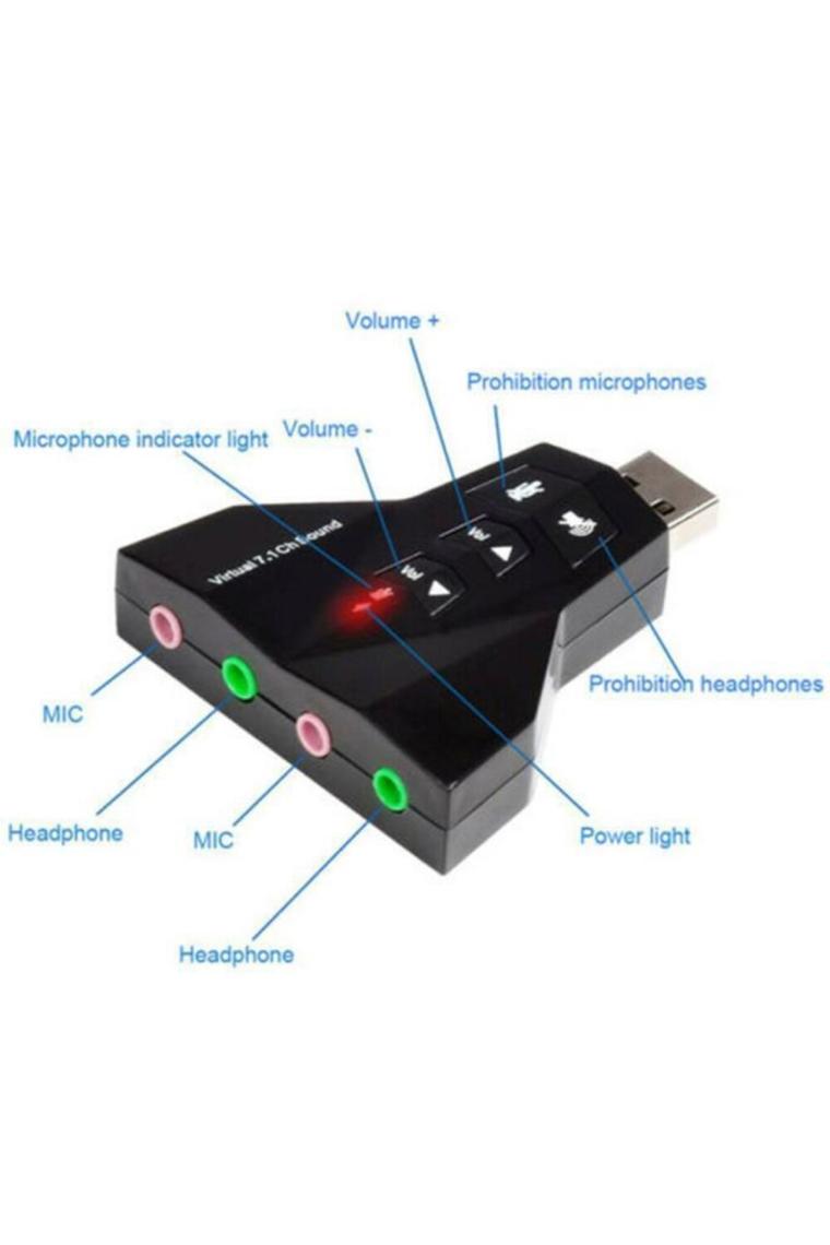 2100 7.1 Usb Ses Kartı 7 Kanal Destekli Kablolu Çift Audıo Çevirici Dönüştürücü Haricı Mikrofonlu