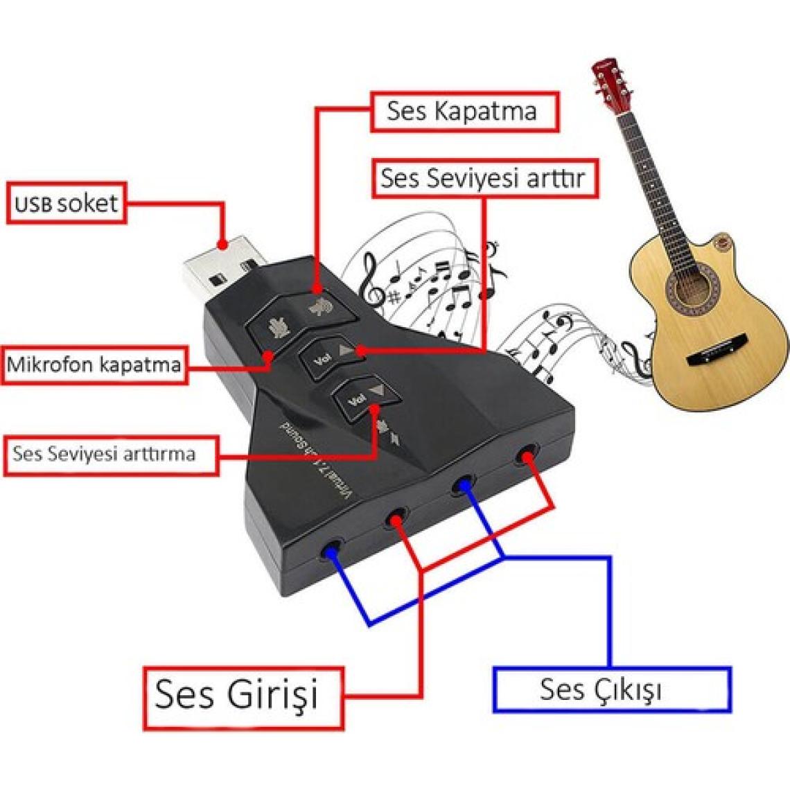 Wozlo 7.1 USB Ses Kartı USB Sound Kart Virtual 3D Çevirici