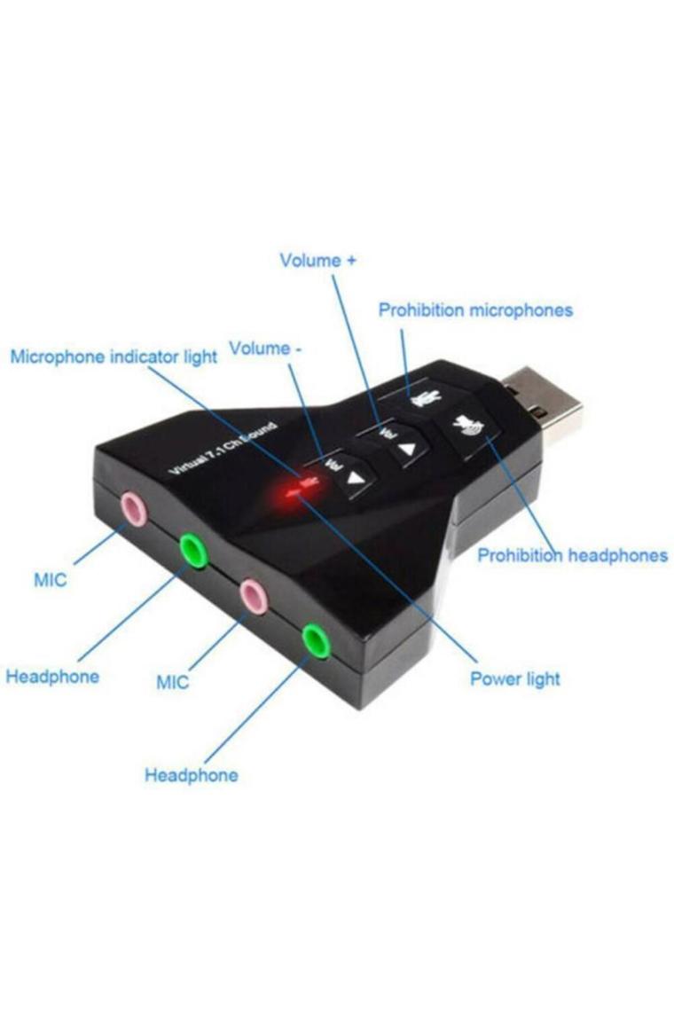 2100 Usb Ses Kartı 7 Kanal Çevirici Dönüştürücü Laptop Harici Kartı Mikrofon Kulaklık Girişli