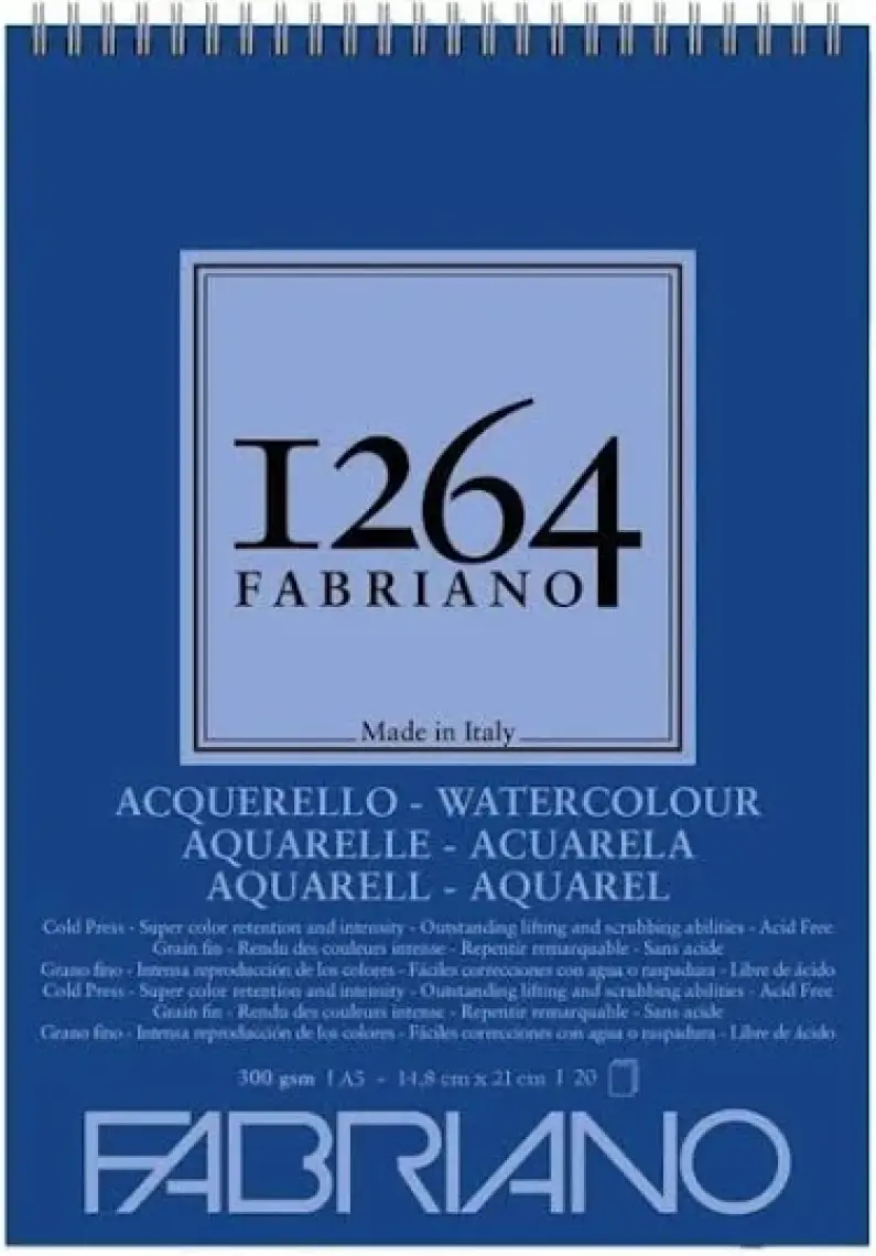 Fabriano 1264 Suluboya Defter 300 gr A5-20 Yaprak Spiralli