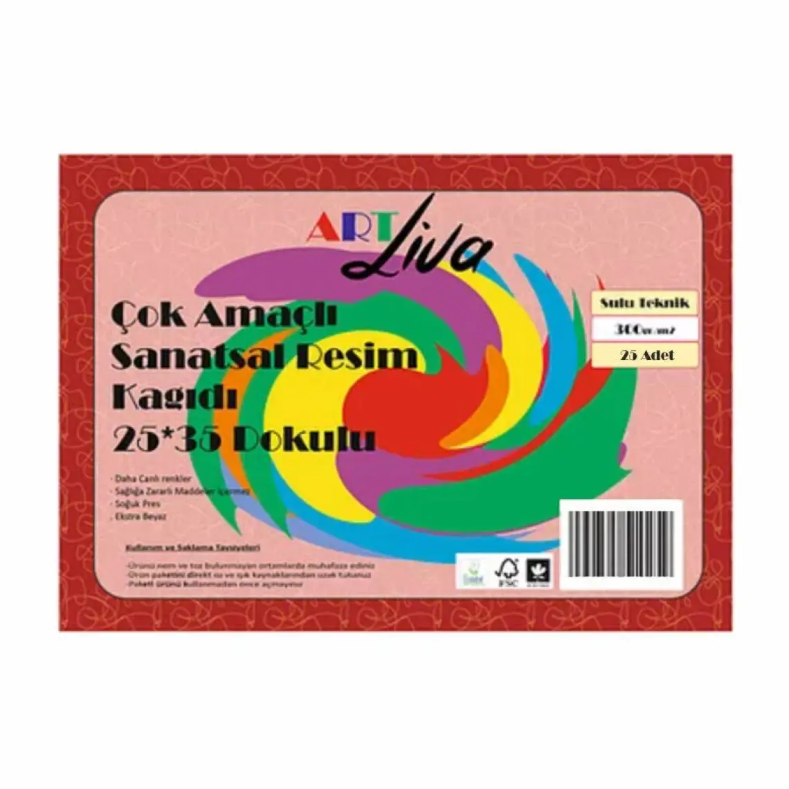 Art Liva Sanatsal Resim Kağıdı Dokulu Sulu Teknik 300 gr 25 Yaprak Tabaka 25 x 35 cm